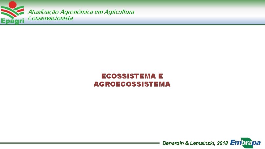 Atualização Agronômica em Agricultura Conservacionista ECOSSISTEMA E AGROECOSSISTEMA Denardin & Lemainski, 2018 