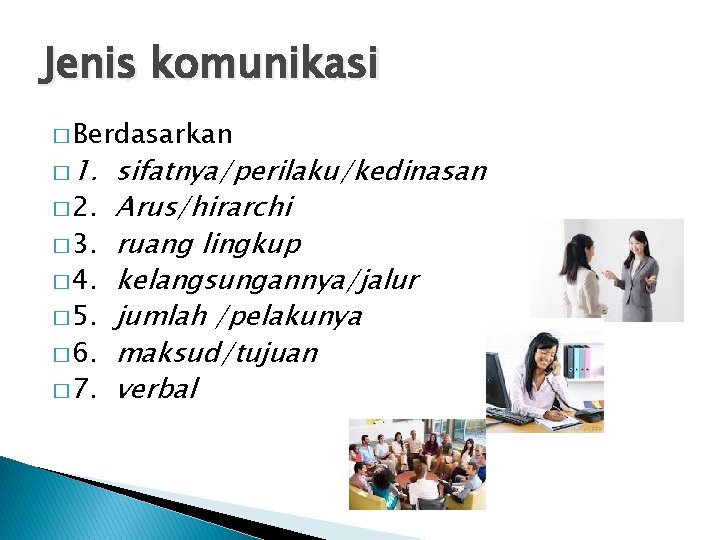 Jenis komunikasi � Berdasarkan � 1. � 2. � 3. � 4. � 5.