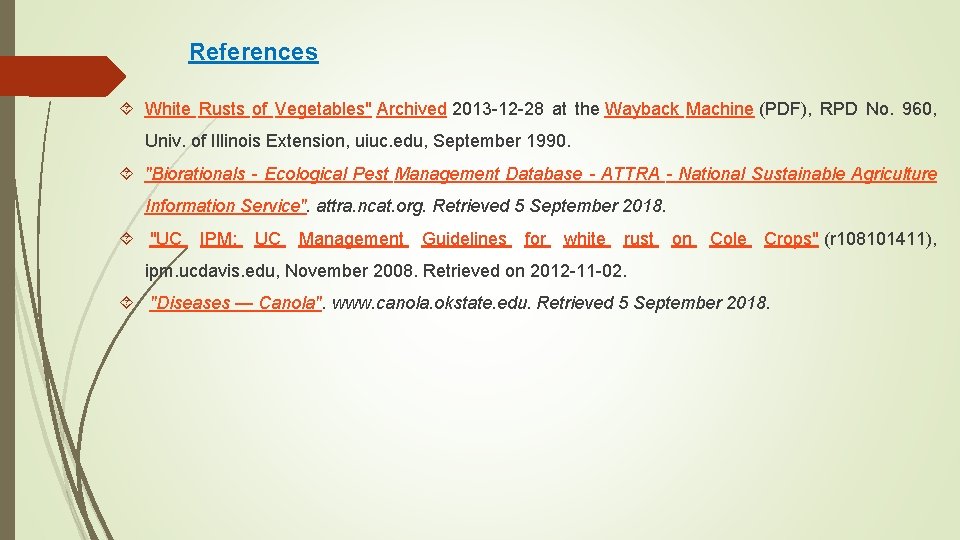 References White Rusts of Vegetables" Archived 2013 -12 -28 at the Wayback Machine (PDF),