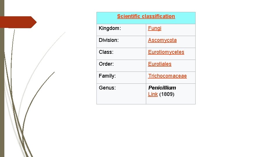 Scientific classification Kingdom: Fungi Division: Ascomycota Class: Eurotiomycetes Order: Eurotiales Family: Trichocomaceae Genus: Penicillium