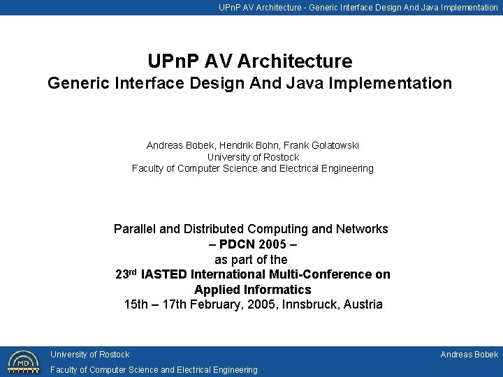 UPn P AV Architecture Generic Interface Design And