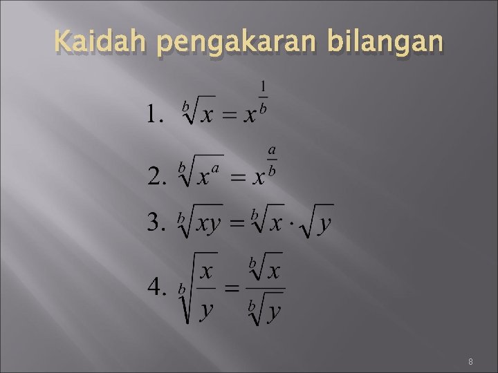 Kaidah pengakaran bilangan 8 