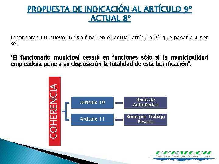 PROPUESTA DE INDICACIÓN AL ARTÍCULO 9º ACTUAL 8º Incorporar un nuevo inciso final en