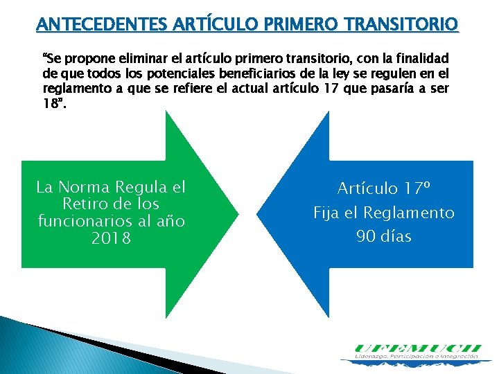 ANTECEDENTES ARTÍCULO PRIMERO TRANSITORIO “Se propone eliminar el artículo primero transitorio, con la finalidad