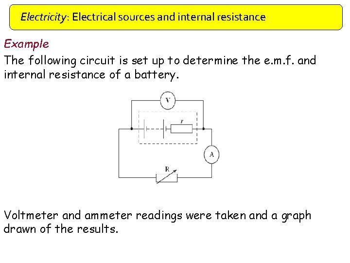 Electricity: Electrical sources and internal resistance Example The following circuit is set up to