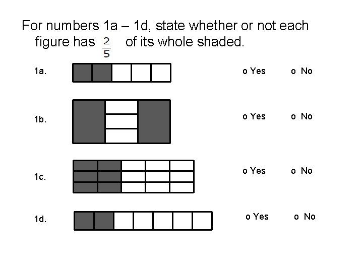 For numbers 1 a – 1 d, state whether or not each figure has