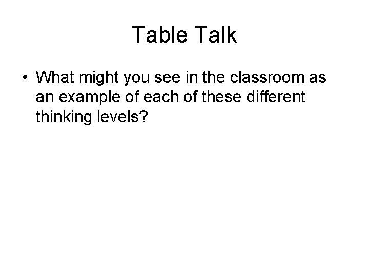 Table Talk • What might you see in the classroom as an example of