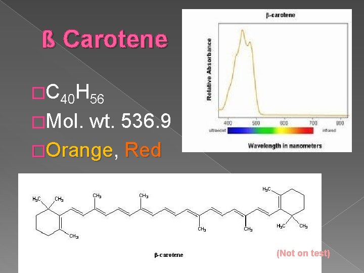 ß Carotene �C 40 H 56 �Mol. wt. 536. 9 �Orange, Orange Red (Not