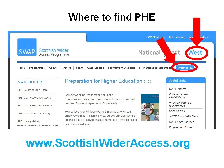 Where to find PHE www. Scottish. Wider. Access. org 