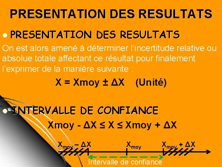 PRESENTATION DES RESULTATS l PRESENTATION DES RESULTATS On est alors amené à déterminer l’incertitude PRESENTATION DES RESULTATS l PRESENTATION DES RESULTATS On est alors amené à déterminer l’incertitude