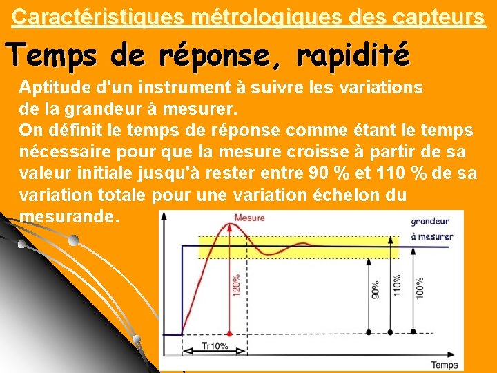 Caractéristiques métrologiques des capteurs Temps de réponse, rapidité Aptitude d'un instrument à suivre les Caractéristiques métrologiques des capteurs Temps de réponse, rapidité Aptitude d'un instrument à suivre les