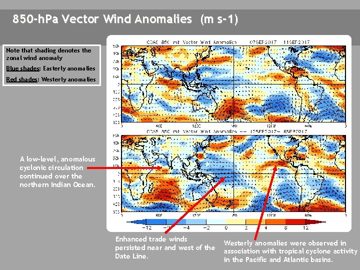 850 -h. Pa Vector Wind Anomalies (m s-1) Note that shading denotes the zonal