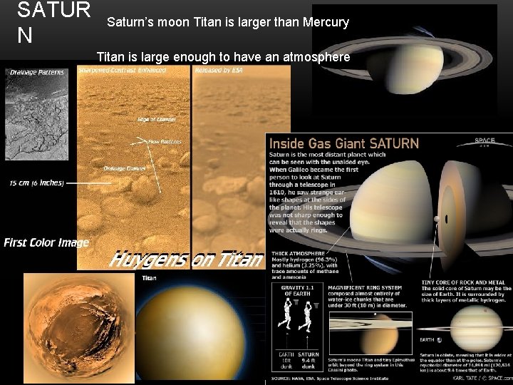 SATUR N Saturn’s moon Titan is larger than Mercury Titan is large enough to