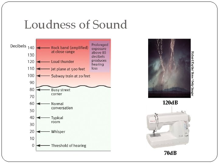 Loudness of Sound Richard Kaylin/ Stone/ Getty Images 120 d. B 70 d. B
