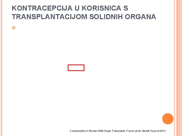 KONTRACEPCIJA U KORISNICA S TRANSPLANTACIJOM SOLIDNIH ORGANA Contraception in Women With Organ Transplants, French