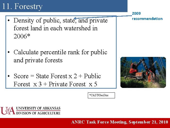 11. Forestry • Density of public, state, and private forest land in each watershed