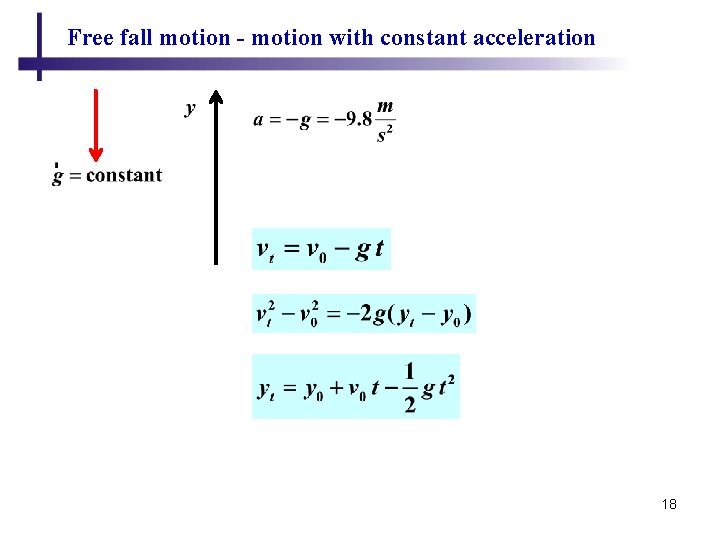 Free fall motion - motion with constant acceleration 18 
