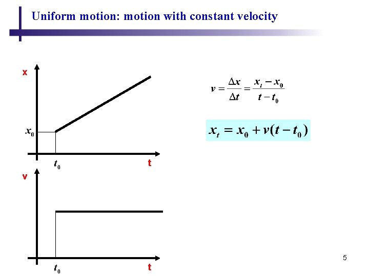 Uniform motion: motion with constant velocity x t v 5 t 