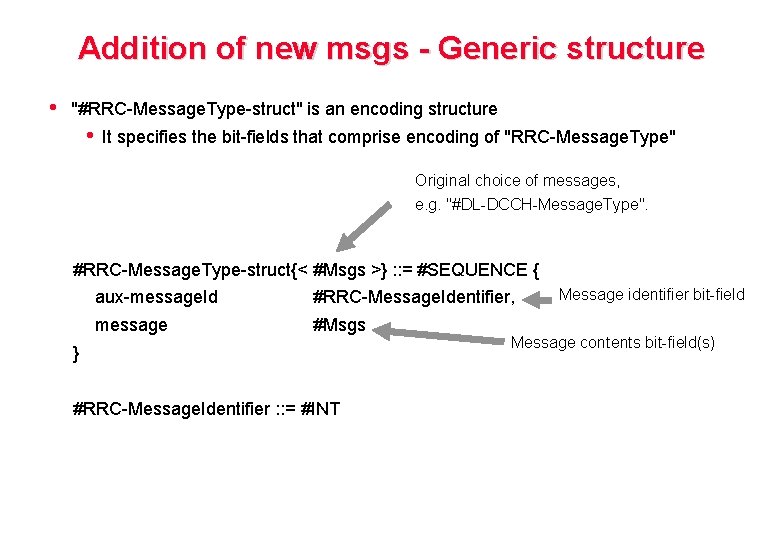 Addition of new msgs - Generic structure • "#RRC-Message. Type-struct" is an encoding structure