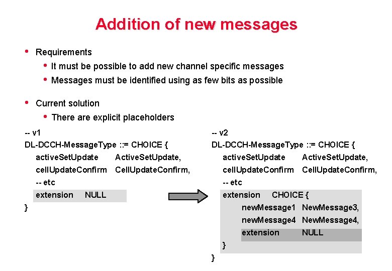 Addition of new messages • Requirements • • • It must be possible to