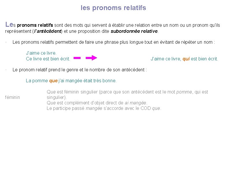 les pronoms relatifs Les pronoms relatifs sont des mots qui servent à établir une les pronoms relatifs Les pronoms relatifs sont des mots qui servent à établir une