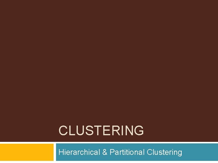 CLUSTERING Hierarchical & Partitional Clustering 