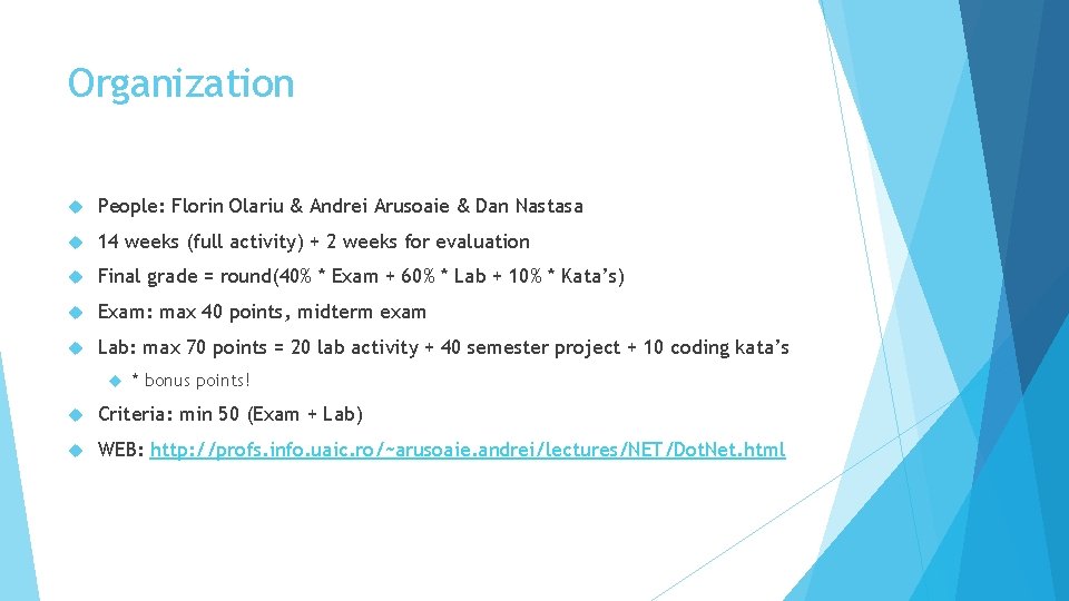 Organization People: Florin Olariu & Andrei Arusoaie & Dan Nastasa 14 weeks (full activity)