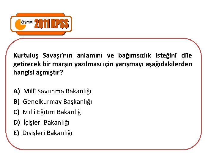 Kurtuluş Savaşı’nın anlamını ve bağımsızlık isteğini dile getirecek bir marşın yazılması için yarışmayı aşağıdakilerden
