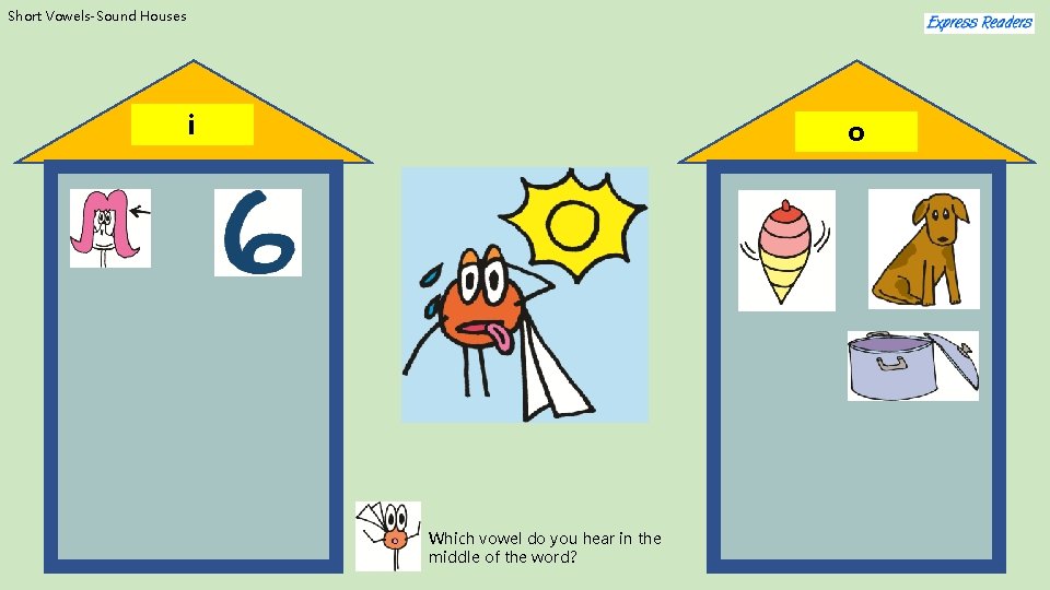 Short Vowels-Sound Houses i o Which vowel do you hear in the middle of