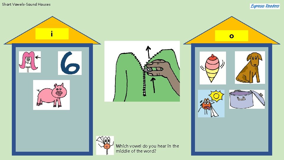 Short Vowels-Sound Houses i o Which vowel do you hear in the middle of