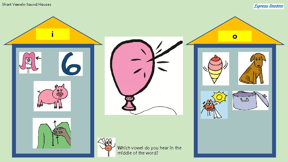 Short Vowels-Sound Houses i o Which vowel do you hear in the middle of