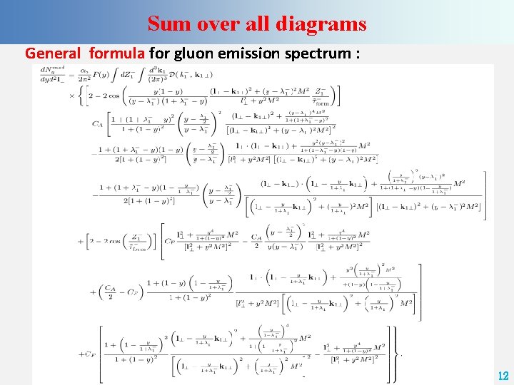 Sum over all diagrams General formula for gluon emission spectrum : 12 