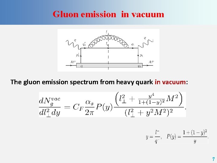 Gluon emission in vacuum The gluon emission spectrum from heavy quark in vacuum: 7