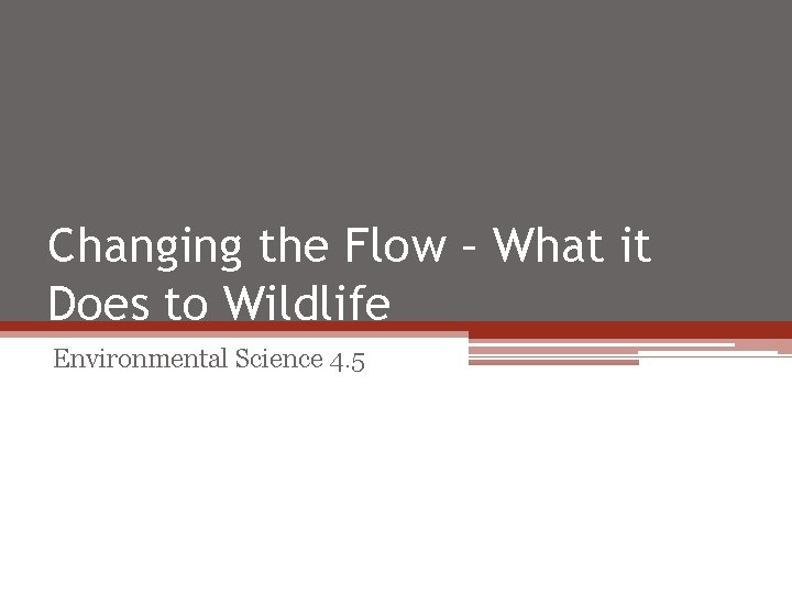 Changing the Flow What it Does to Wildlife