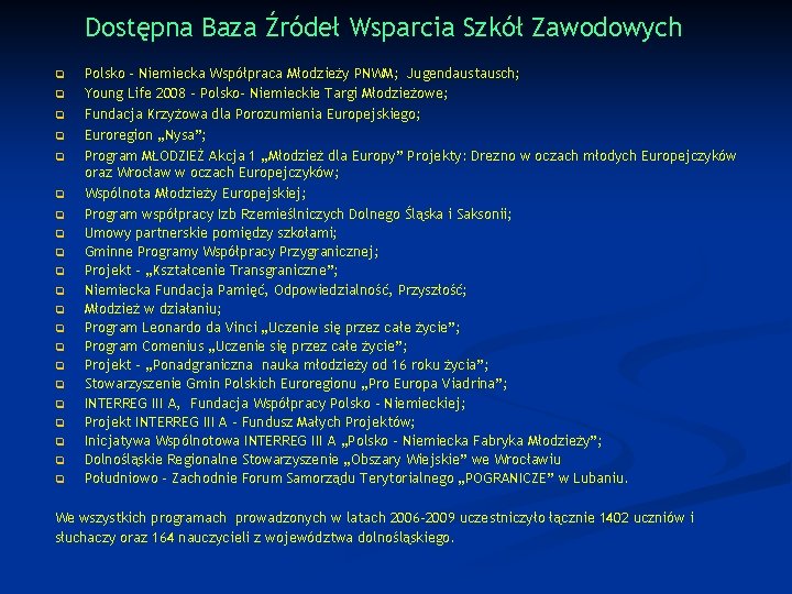 Dostępna Baza Źródeł Wsparcia Szkół Zawodowych q q q q q q Polsko -