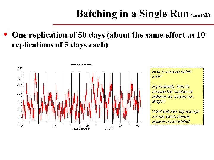 Batching in a Single Run (cont’d. ) • One replication of 50 days (about Batching in a Single Run (cont’d. ) • One replication of 50 days (about