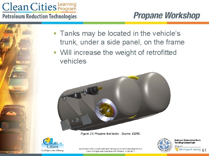 § Tanks may be located in the vehicle’s trunk, under a side panel, on