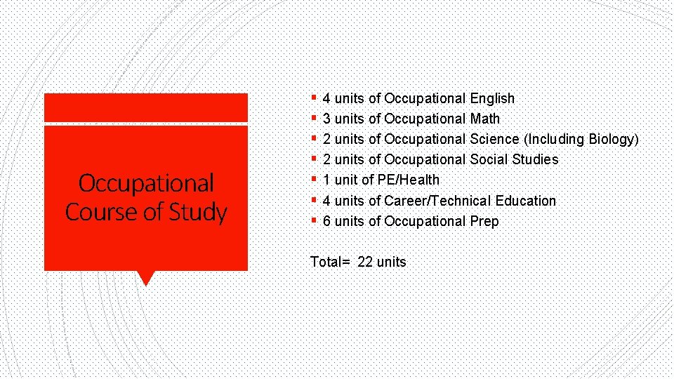 Occupational Course of Study § § § § 4 units of Occupational English 3