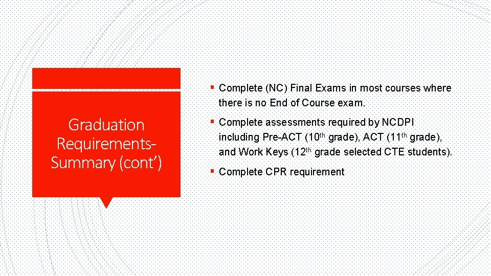 § Complete (NC) Final Exams in most courses where there is no End of