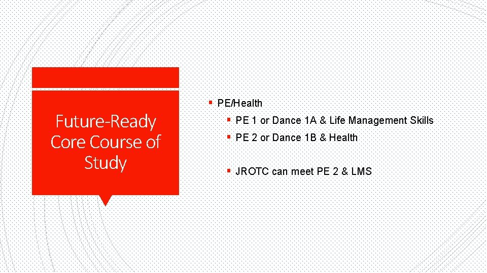 Future-Ready Core Course of Study § PE/Health § PE 1 or Dance 1 A