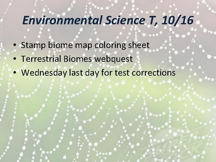 Environmental Science T, 10/16 • Stamp biome map coloring sheet • Terrestrial Biomes webquest