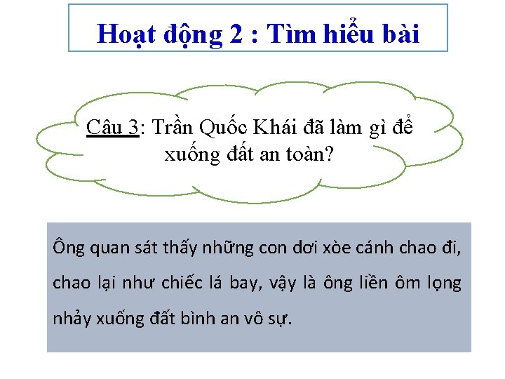 Hoạt động 2 : Tìm hiểu bài Câu 3: Trần Quốc Khái đã làm