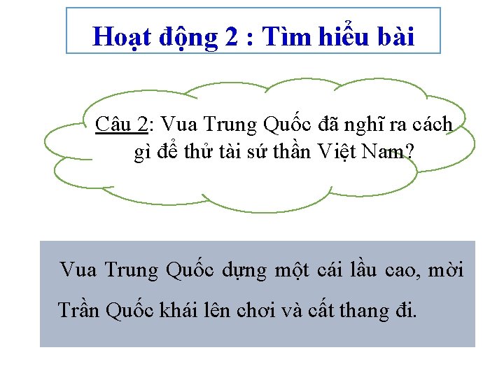 Hoạt động 2 : Tìm hiểu bài Câu 2: Vua Trung Quốc đã nghĩ