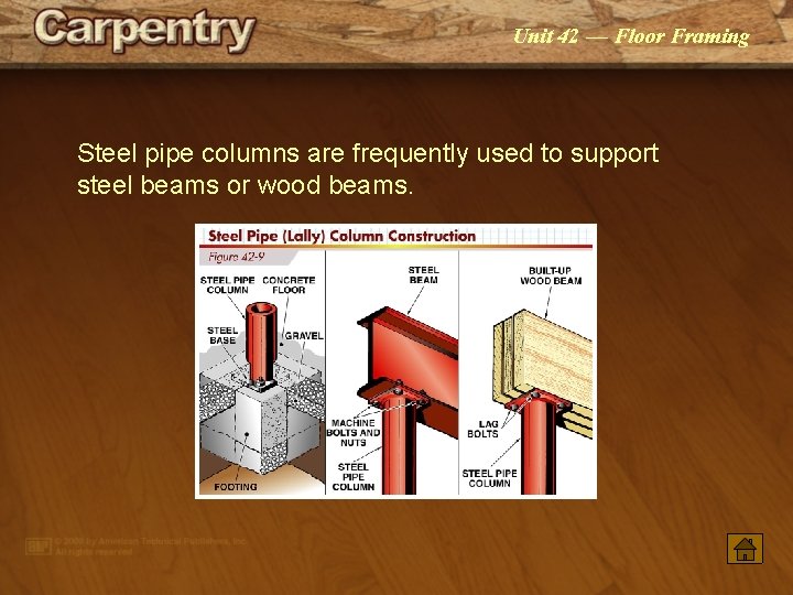 Unit 42 — Floor Framing Steel pipe columns are frequently used to support steel
