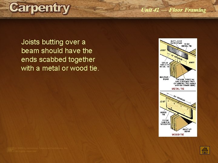 Unit 42 — Floor Framing Joists butting over a beam should have the ends