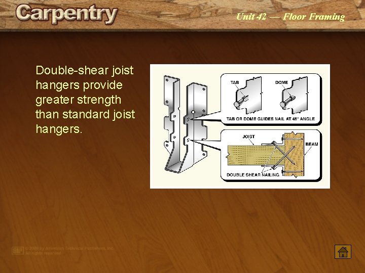 Unit 42 — Floor Framing Double-shear joist hangers provide greater strength than standard joist