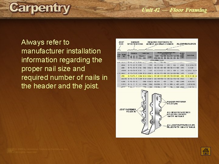 Unit 42 — Floor Framing Always refer to manufacturer installation information regarding the proper