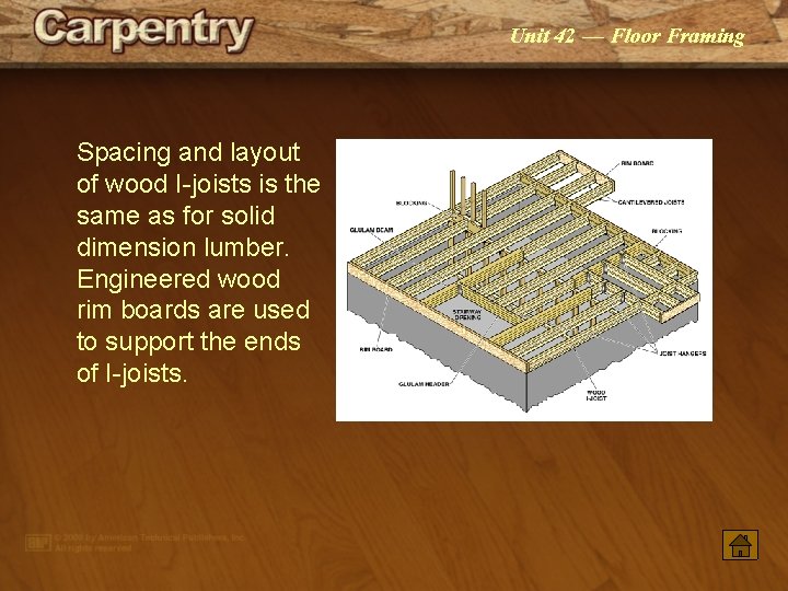 Unit 42 — Floor Framing Spacing and layout of wood I-joists is the same