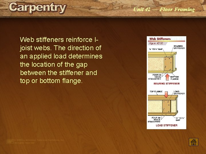 Unit 42 — Floor Framing Web stiffeners reinforce Ijoist webs. The direction of an
