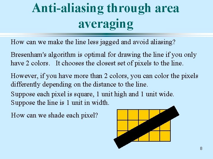 Anti-aliasing through area averaging How can we make the line less jagged and avoid